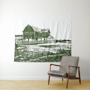 Landschaftliches Landschaftsbauernhaus im Landhaus Wandteppich
