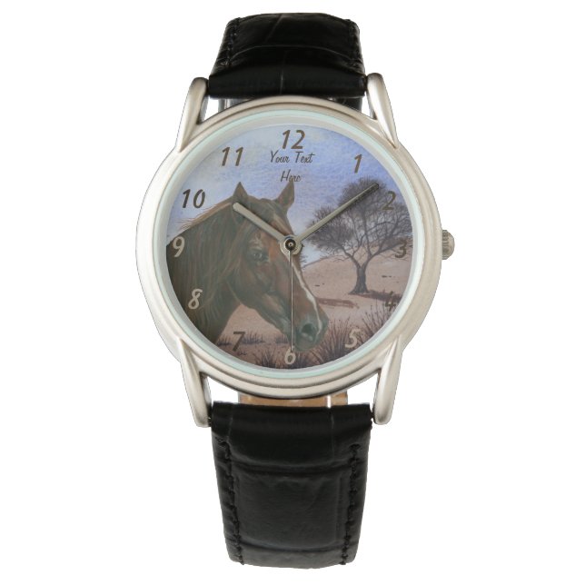 landschaftliches Pferdportrait Kastanienmare Armbanduhr (Vorderseite)
