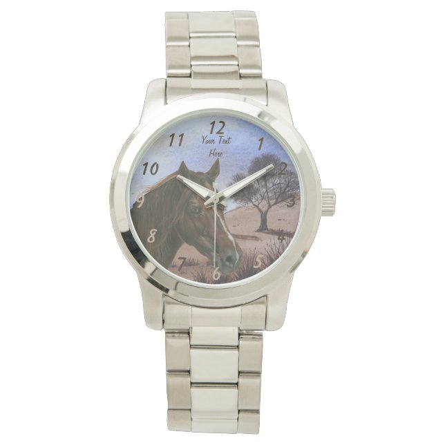 landschaftliches Pferdportrait Kastanienmare Armbanduhr (Vorderseite)