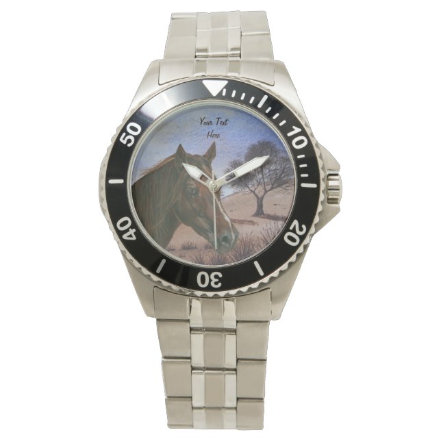 landschaftliches Pferdportrait Kastanienmare Armbanduhr (Vorderseite)