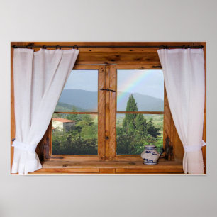 Landschaftliches Regenbogen-Fenster-Plakat Poster