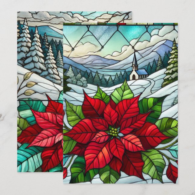 Landschaftliches Winterpoinsettia-Hartglas Einladung (Vorne/Hinten)