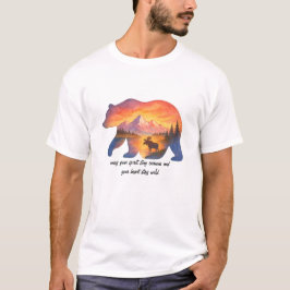Landschafts-Shirt mit Sonnenuntergang und Bär T-Shirt