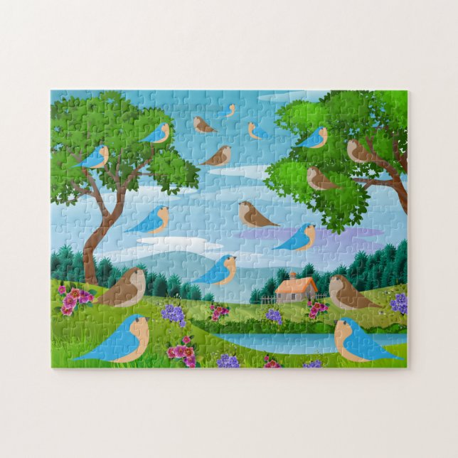 Landschaftsbäume Vögel Blume Natur, Alter 8 (Horizontal)