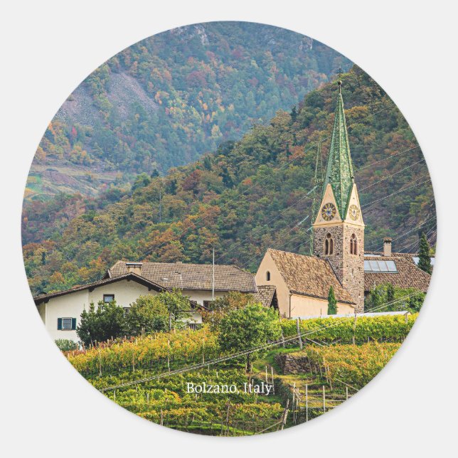Landschaftsbild Bozen, Italien Runder Aufkleber (Vorderseite)
