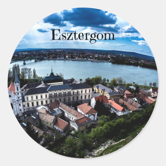 Landschaftsbild Esztergom Runder Aufkleber (Vorderseite)