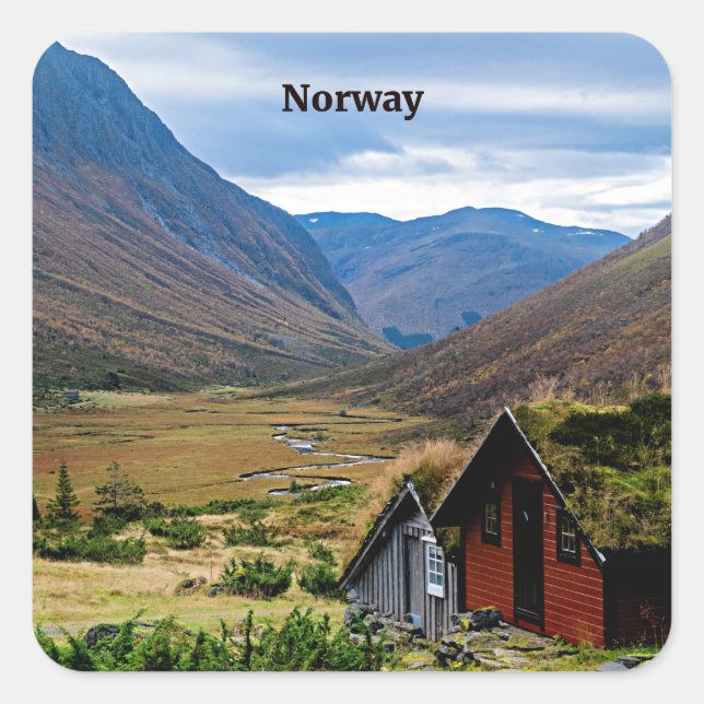 Landschaftsbild Norwegen Quadratischer Aufkleber (Vorderseite)