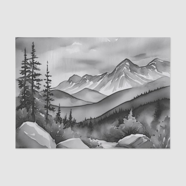 Landschaftsbild Schwarz-Weiß Seidenpapier (Vorderseite)