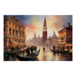 Landschaftsbild von Venedig Anstrich mit Gondeln u Poster
