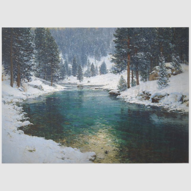 Landschaftsdekoupage des Winterwaldes Seidenpapier (Vorderseite)