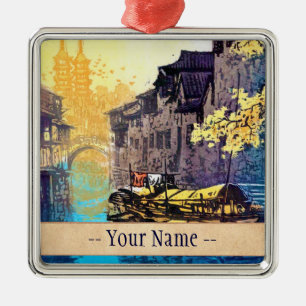 Landschaftsfluss-Sonnenuntergangmalerei Chou Xing Ornament Aus Metall