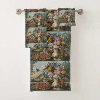 Landschaftsfrucht und Blume Antiquitätenklassik Badhandtuch Set