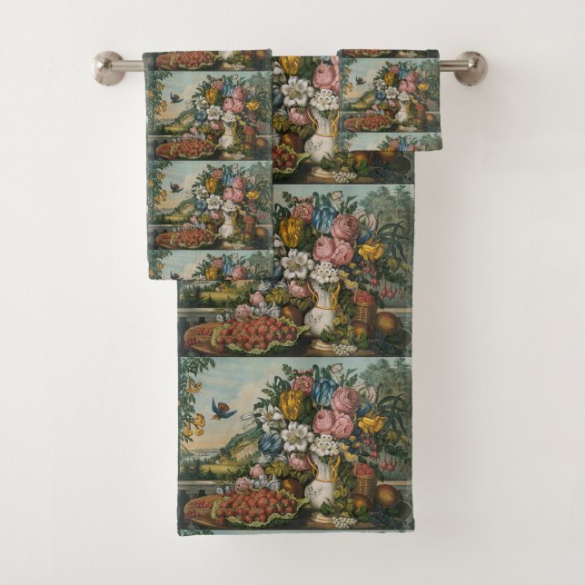 Landschaftsfrucht und Blume Antiquitätenklassik Badhandtuch Set (Insitu)
