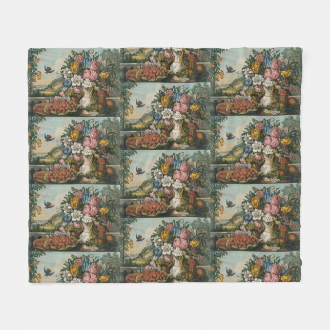Landschaftsfrucht und Blume Antiquitätenklassik Fleecedecke (Vorderseite (Horizontal))