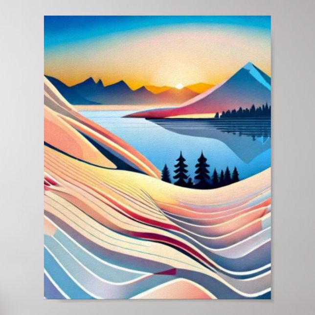 Landschaftsgebirge Abstrakter Sonnenuntergang Poster (Vorne)