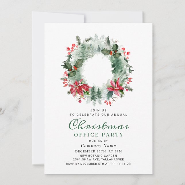 Landschaftskraut Weihnachten Holly Berry Party Einladung (Vorderseite)