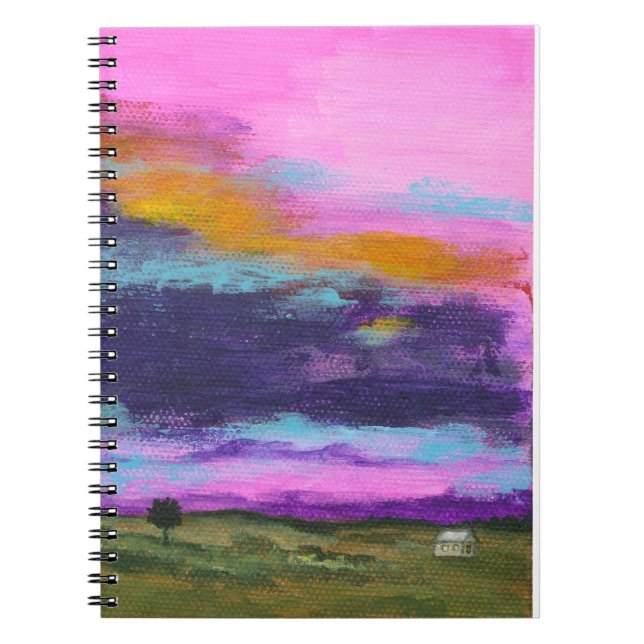 Landschaftskunst-Malerei, rosa Sonnenuntergang, Notizblock (Vorderseite)