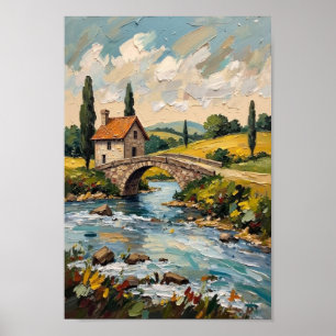 Landschaftskunst mit altem Flussbrücke auf dem Lan Poster
