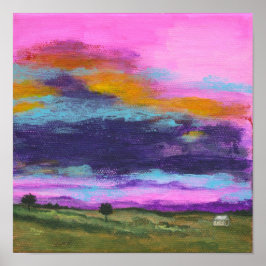 Landschaftskunstmalerei, rosa Sonnenuntergang, kle Poster