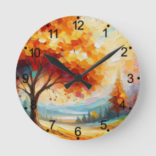 Landschaftsmalerei mit hellen Farben Runde Wanduhr