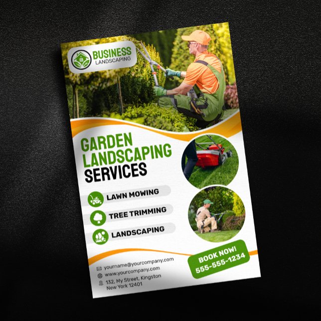 Landschaftspflege in Orange & Green Garden Rasenmä Flyer (Von Creator hochgeladen)