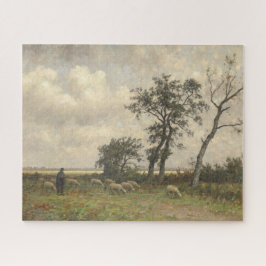 Landschaftsschaf und Hirte Vintage Kunst
