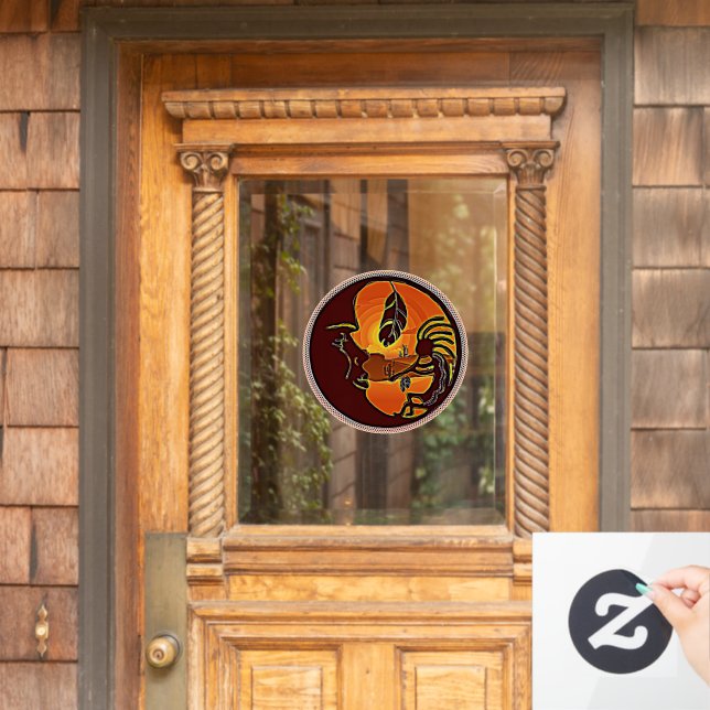 Landschaftsschaltfläche - Kokopelli Mondfeder 1 Fensteraufkleber (Haustür)