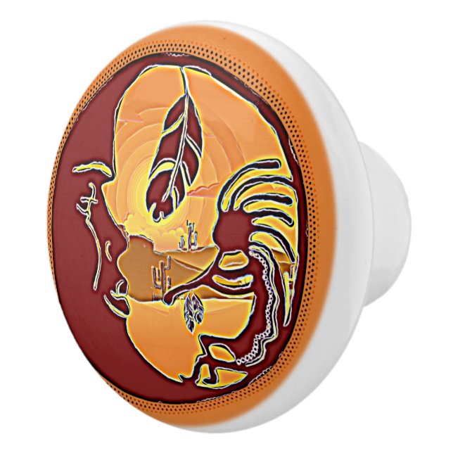 Landschaftsschaltfläche - Kokopelli Mondfeder 1 Keramikknauf (Rechts)