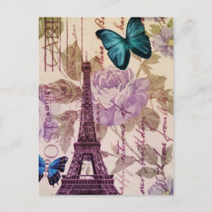 Landschicker Blumenschmetterling Paris-Eiffelturm Postkarte