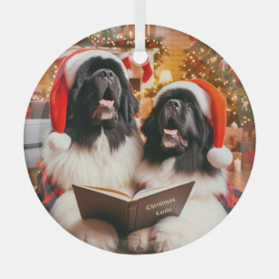 Landseer Neufundland Hunde singen Carols Ornament Aus Glas