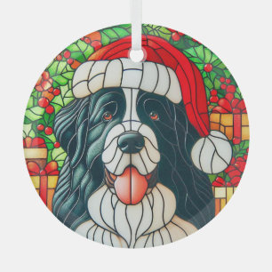 Landseer Neufundland in Weihnachtsmannmütze Glasde Ornament Aus Glas