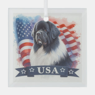 Landseer Neufundländer Hund Patriotisch Ornament Aus Glas