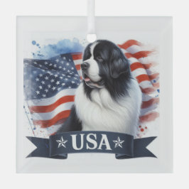 Landseer Newf Patriotisch  Ornament Aus Glas