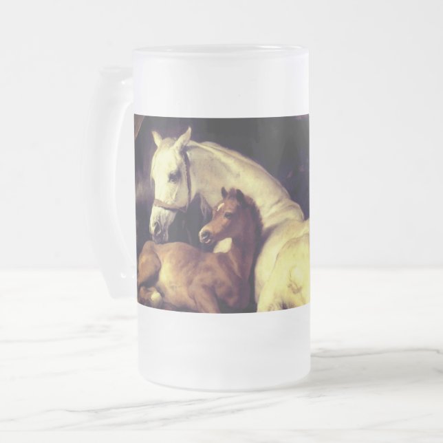 Landseer Pferde Mattglas Bierglas (Vorderseite Links)