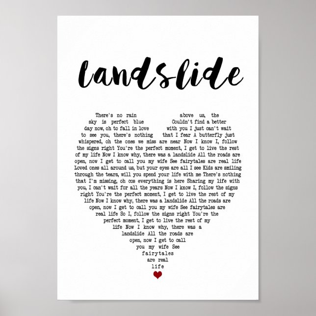 Landslide Weißes Herz Song Lyrica Kunst, Dichtung  Poster (Vorne)