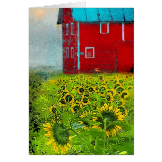 Landsonnenaufgang, Scheunenkarte, Sonnenblumen, Karte
