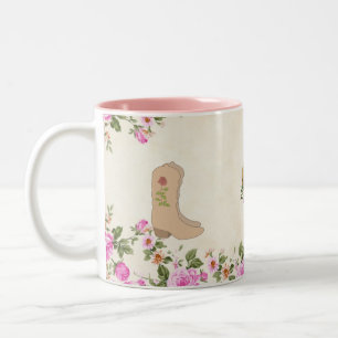 Landstiefel & Hufeisen mit Blumen auf Beige Zweifarbige Tasse