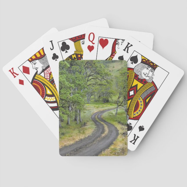 Landstraße durch Bäume, Oregon Spielkarten (Rückseite)