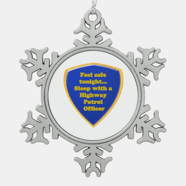 Landstraßen-Streifenpolizist Schneeflocken Zinn-Ornament (Vorderseite)