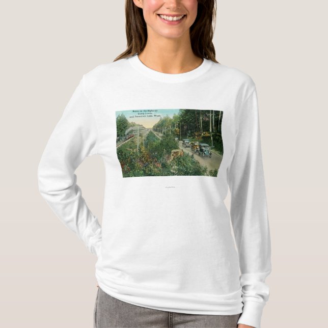 Landstraßen-Szene nahe amerikanischem See T-Shirt (Vorderseite)