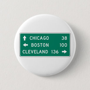 Landstraßen-Zeichen Chicagos Boston Cleveland Button