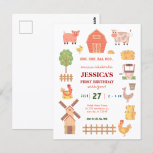Landtier Einladung zum 1. Geburtstag Postkarte