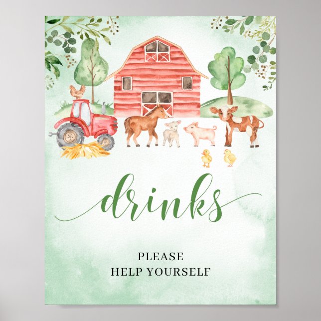 Landtiere Baby Dusche Getränke Dekorzeichen Poster (Vorne)