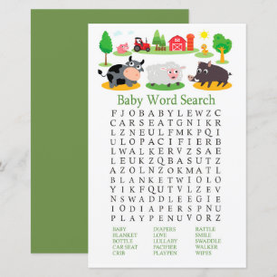 Landtiere Baby Dusche Word Search Game