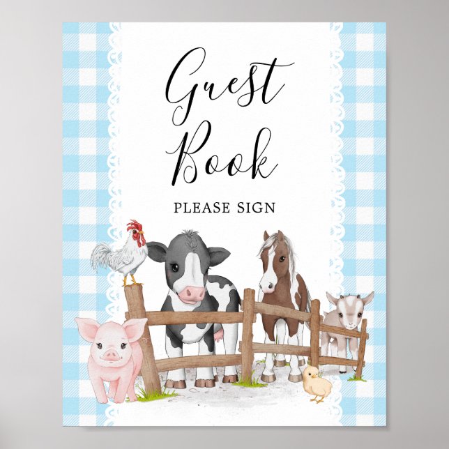 Landtiere Babydusche Gästebuchzeichen Poster (Vorne)