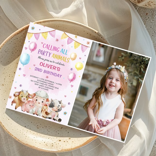 Landtiere Balloons Barnyard Birthday Foto Einladung (Von Creator hochgeladen)