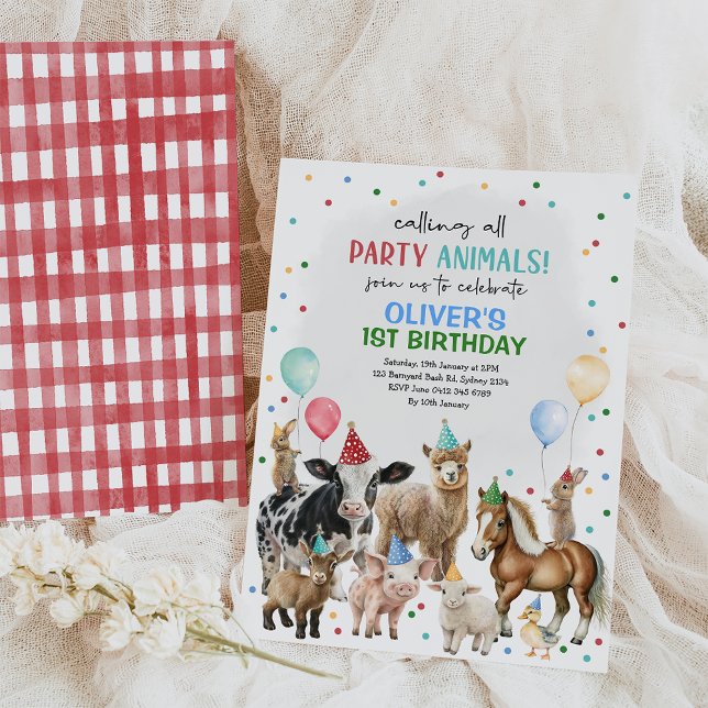 Landtiere Balloons Barnyard Boys Geburtstagsparty Einladung (Von Creator hochgeladen)
