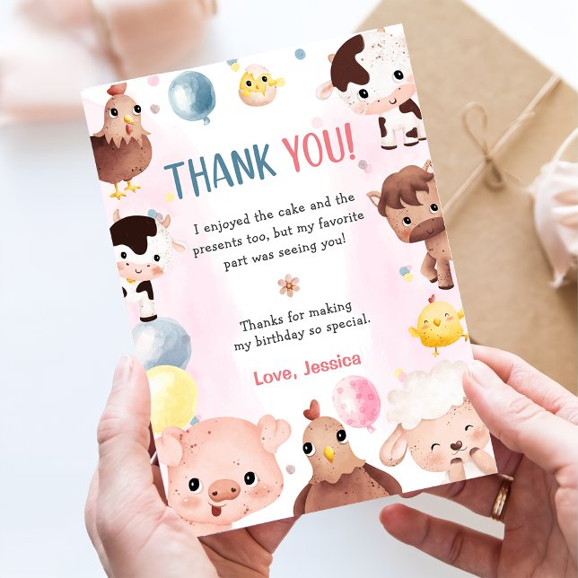 Landtiere Balloons Barnyard Danke Karte (Von Creator hochgeladen)