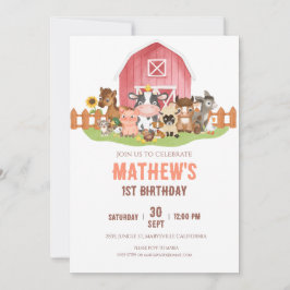 Landtiere Barnyard 1. 2. Geburtstag Einladung