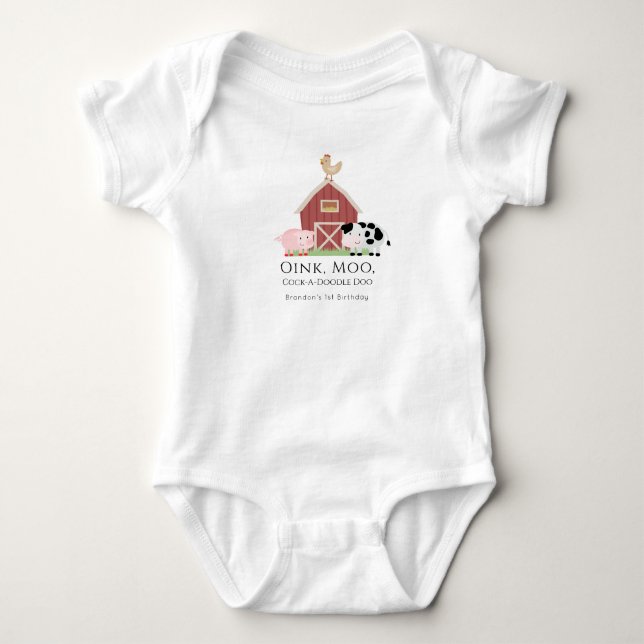 Landtiere Barnyard 1. Geburtstag Baby Bodysuit Baby Strampler (Vorderseite)